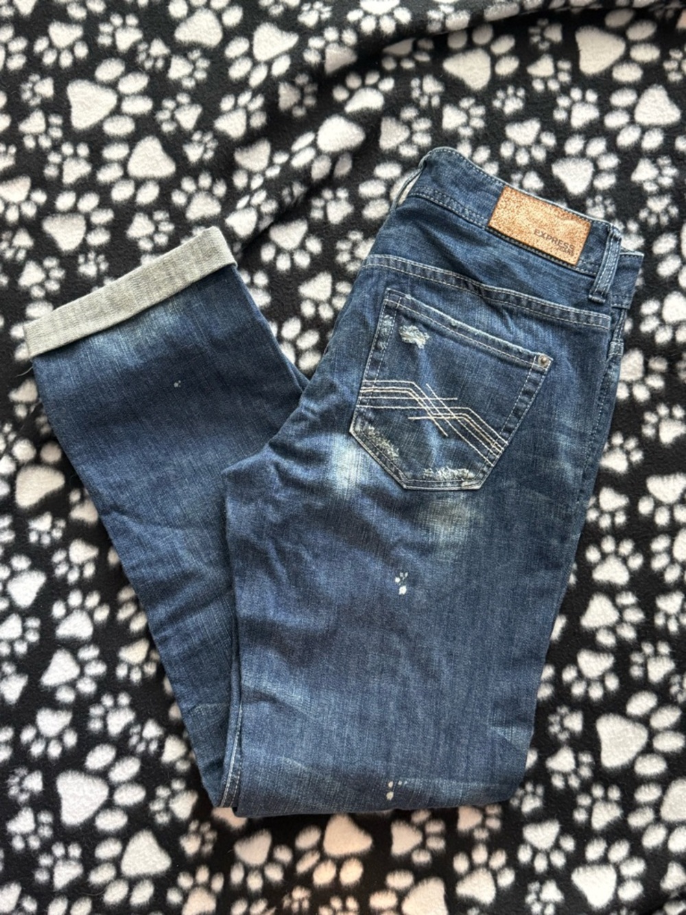 Express Boyfriend Jeans Size 6 Distressed Bleach Splatter Denim NWT - Picture 3 of 6